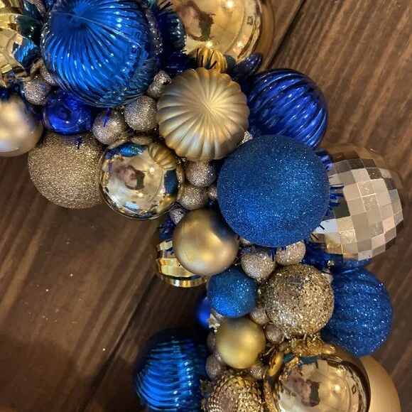 Handmade Blues & Golds Shatterproof Ball Wreath Gender Party Shower Christmas Wreaths